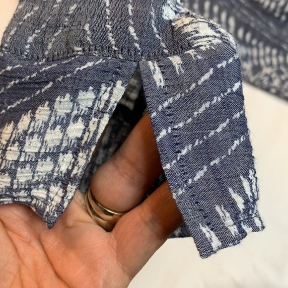 Fred David multi pattern half button down high low lightweight blouse size M - Picture 6 of 10